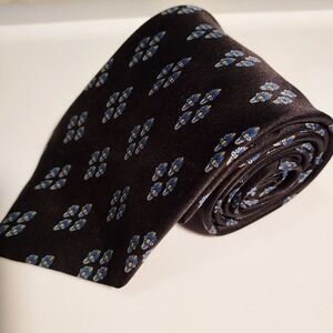 Brioni Tie Mens 61x4 100% Silk Luxury Geometric Black Blue Foulard Necktie